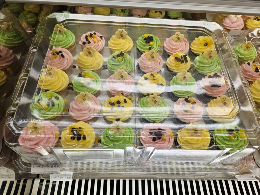 Spring Celebration Cupcakes in container in cooler in store