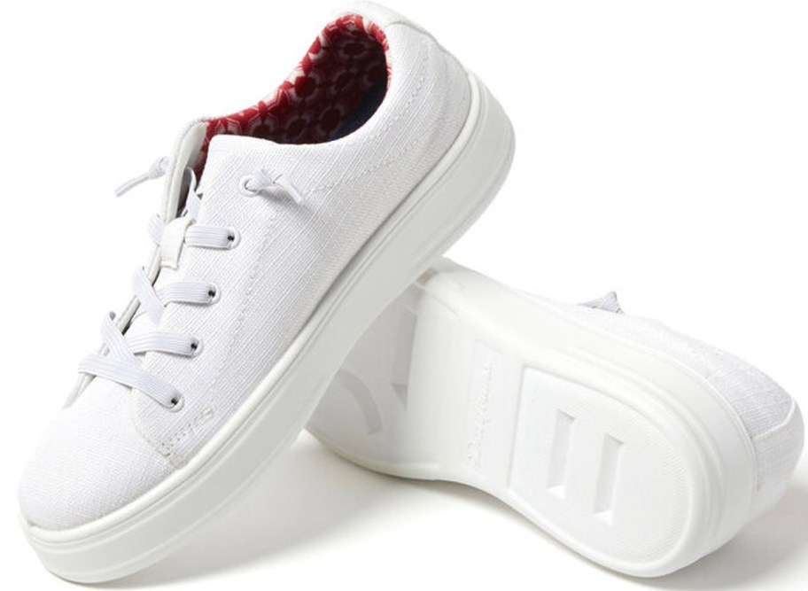 pair of white dearfoam shoes 