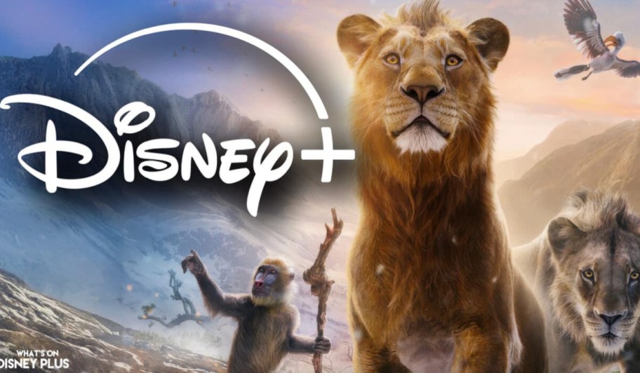 lion king in front of disney plus logo