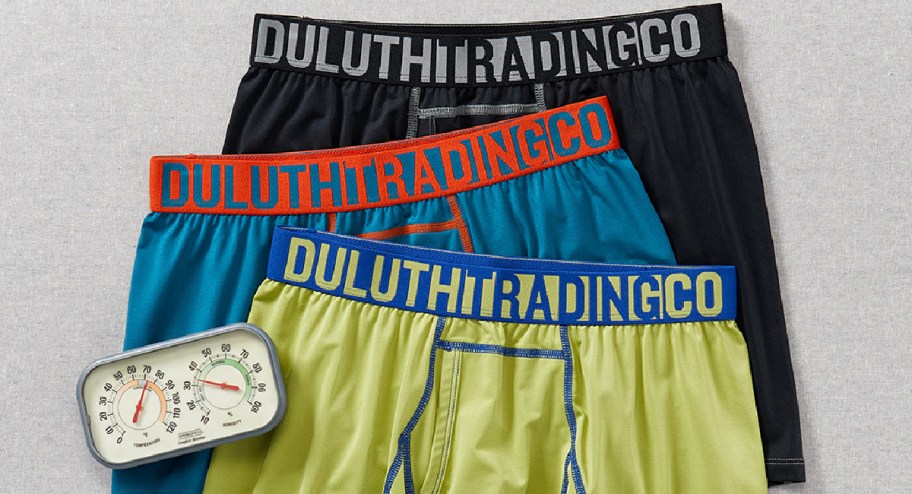 display of 3 duluth underwear on a gray background