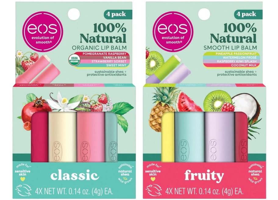 two 4-packs of lip balm tubes