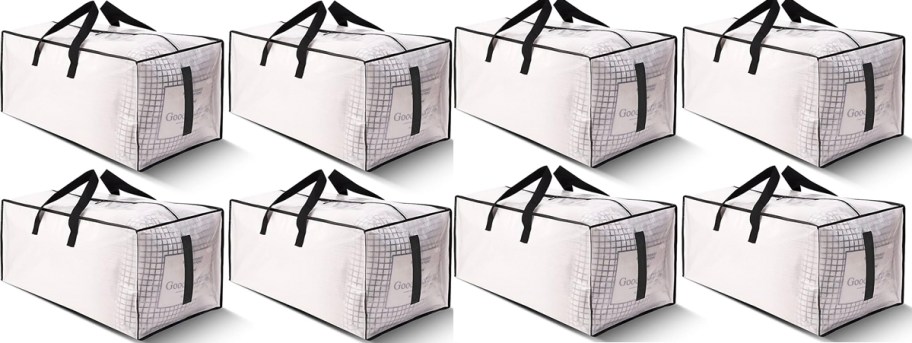 8 large beige and black moving bags