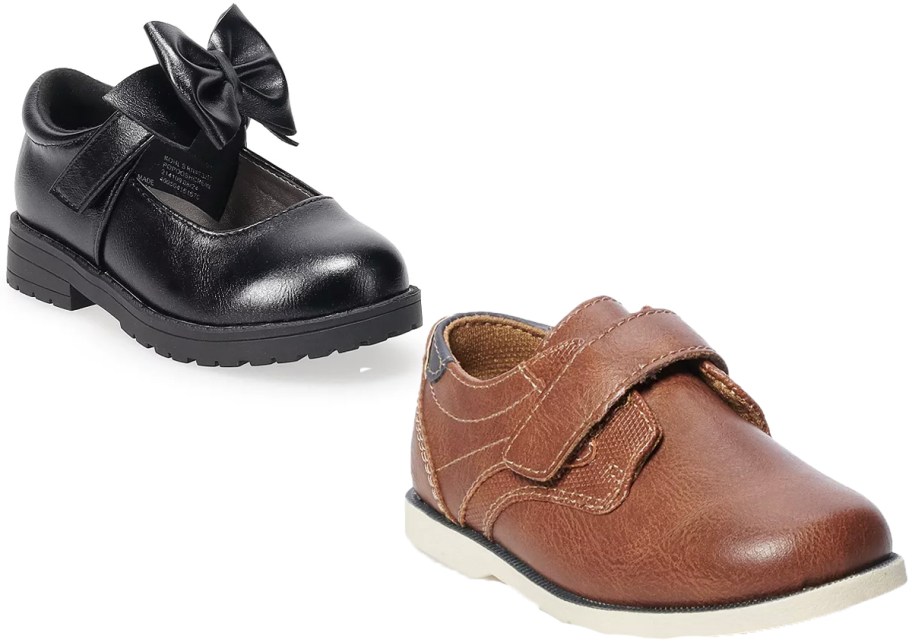 black bow and brown leather kids shoes 