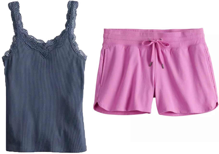 womens blue tank top and pink shorts 