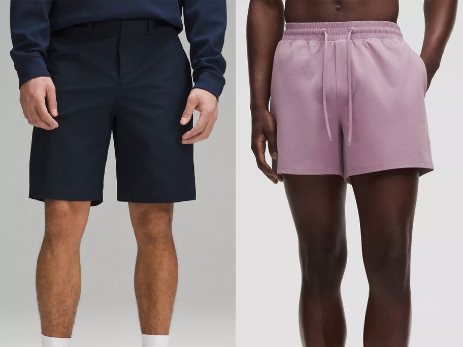 men wearing blue and purple shorts 