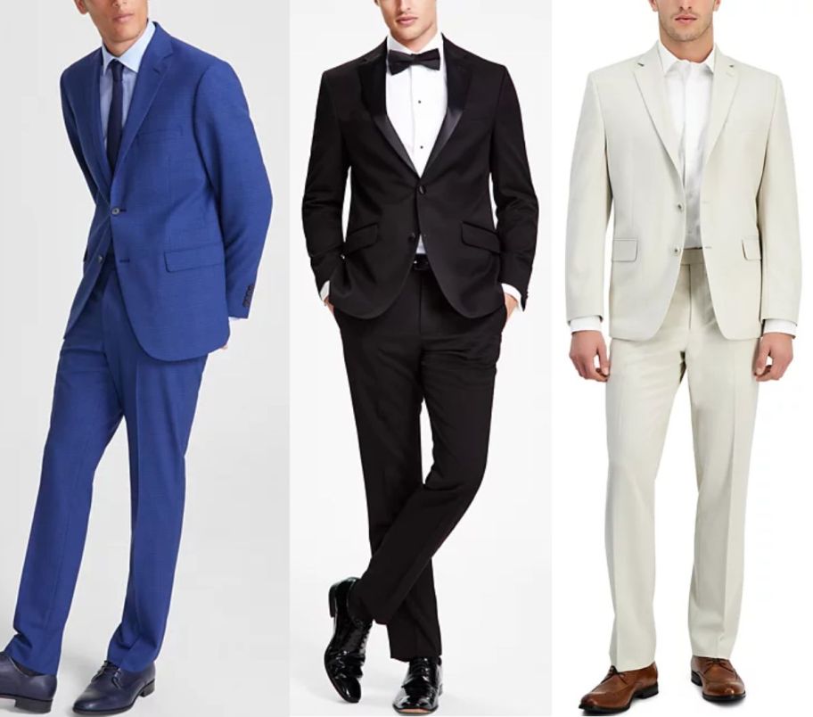 3 male models wearing suits and ties