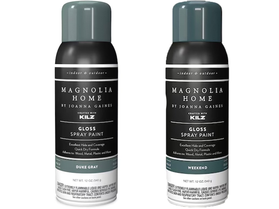 magnolia homes gray and green spray paint bottles