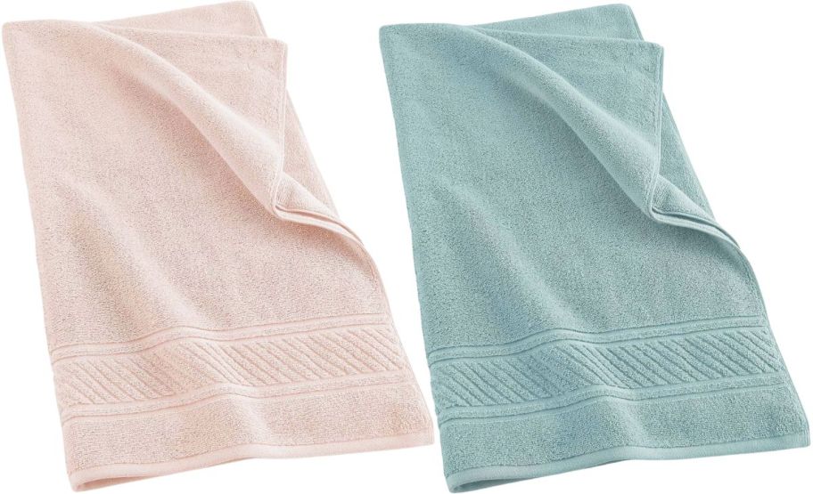 pink and green bath towels