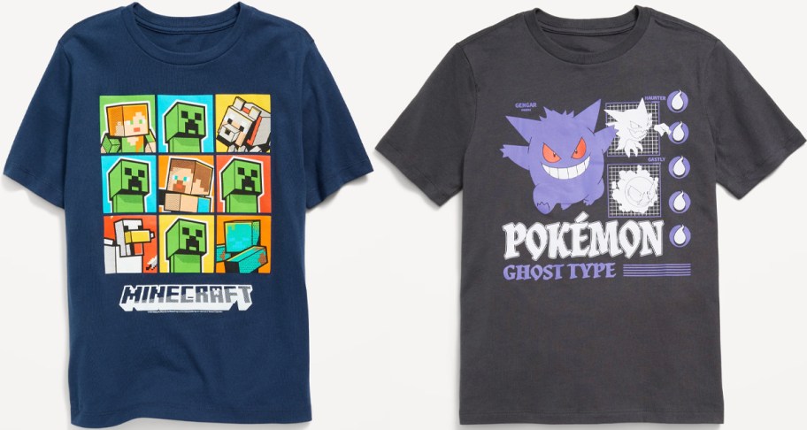 minecraft and pokemon boys graphic tees