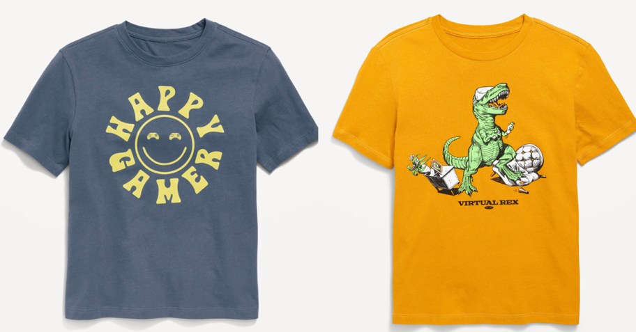 blue and orange boys graphic tees