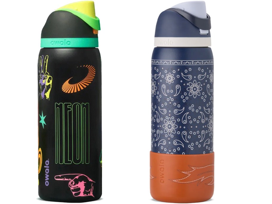 owala black and bandana designed water bottles