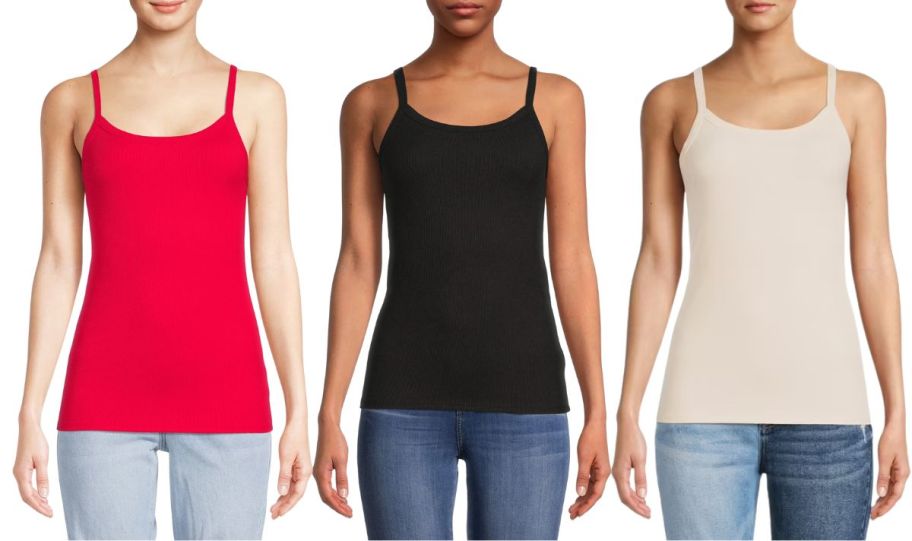 3 models wearing womens cami tops