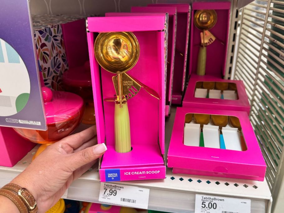 gold Tabitha Brown Ice Cream Scoop box in hand in store