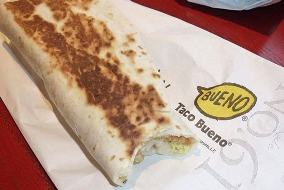 taco bueno burrito on paper 
