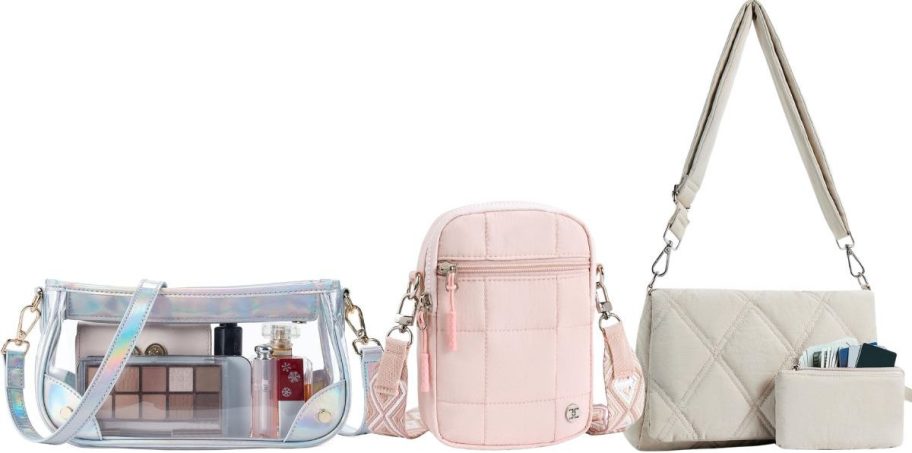 crossbody bags in three different styles