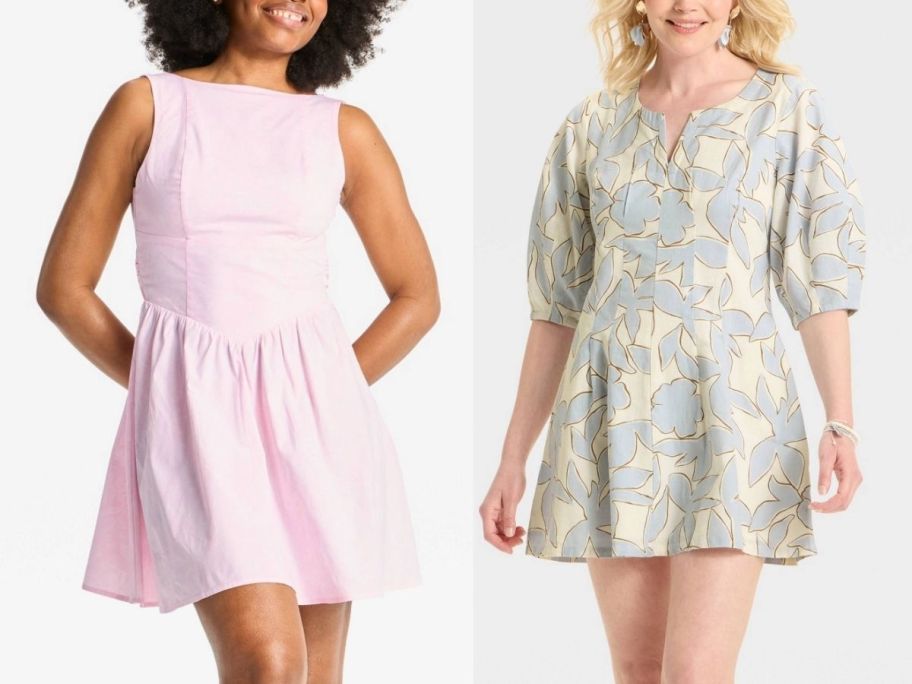 two models wearing mini dresses