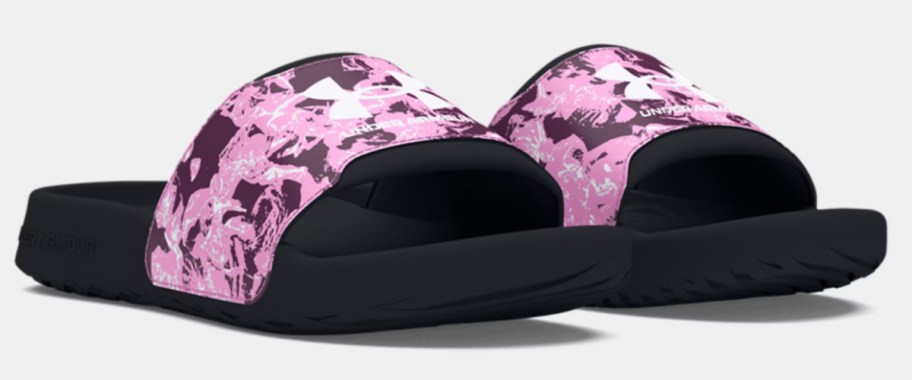 pink slides with black sole