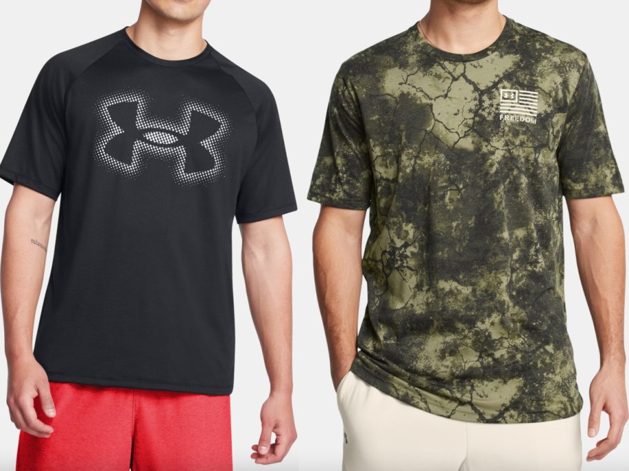 men in black and camo shirts