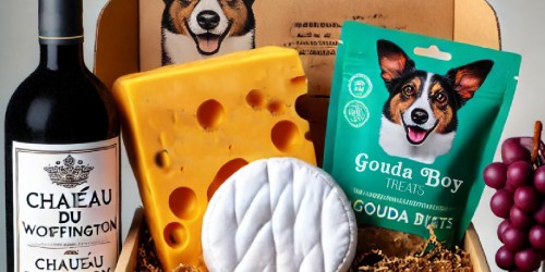 Introducing Bark & Brie – The Ultimate Wine & Cheese Sampler Box for Fancy Pups!