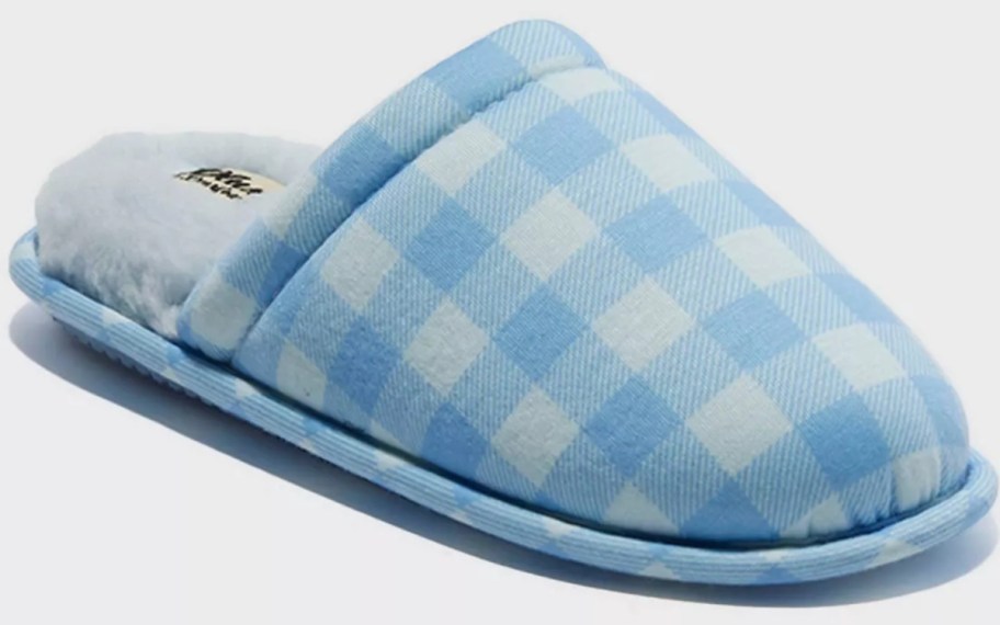 a single blue gingham women's slipper