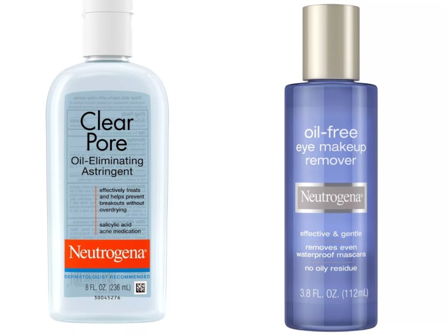 bottles of Neutrogena Clear Pore face wash and eye makeup remover