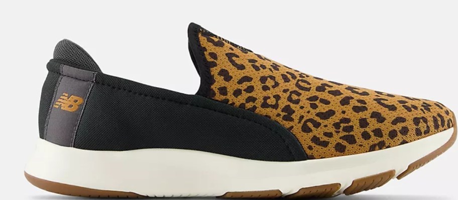 a black, white, and tan with leopard print women's New Balance sneaker