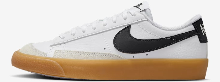 a white with black accents Nike Blazer low style shoe