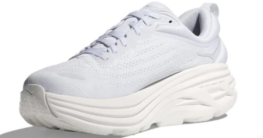 a solid white HOKA running shoe