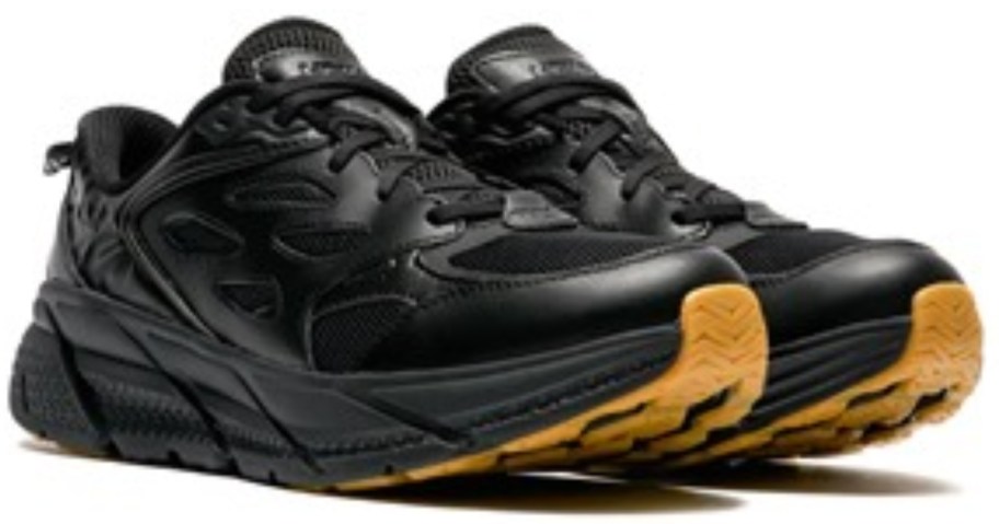 a black pair of HOKA running shoes