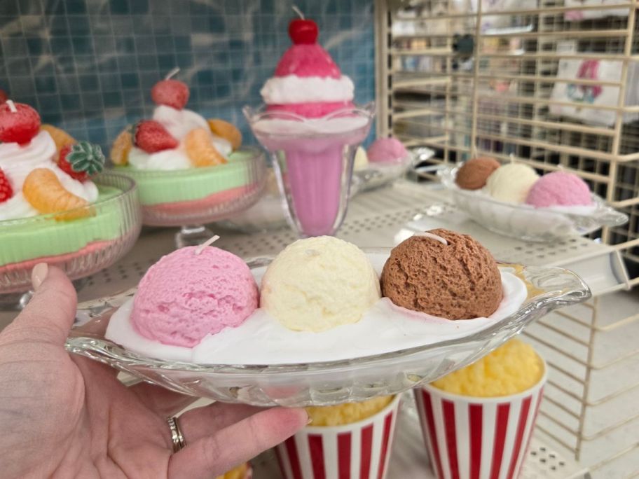 A candle that looks like an ice cream sundae