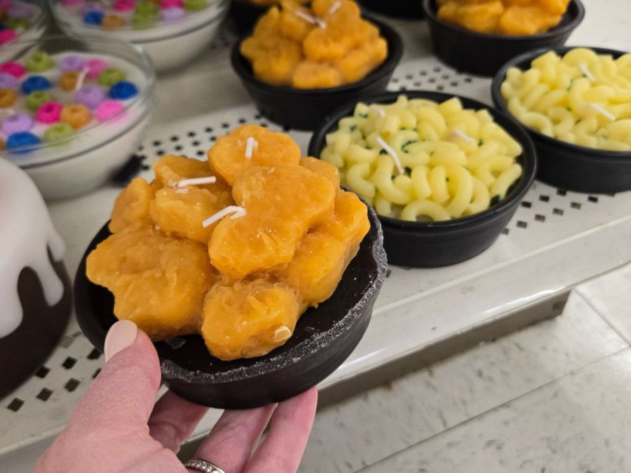 candles that look like chicken nuggets and mac and cheese
