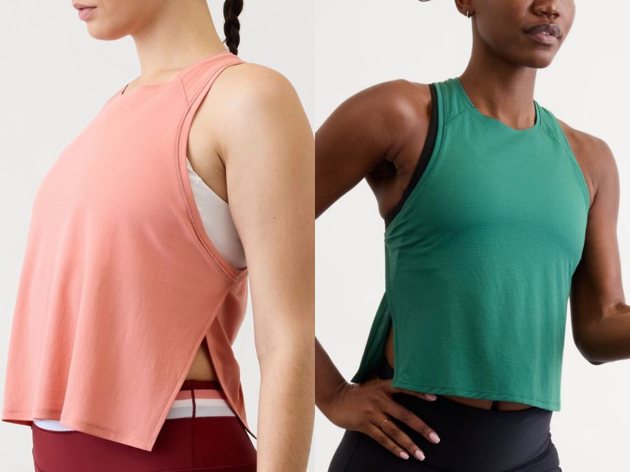 Stock images of two women wearing Athleta Tanks