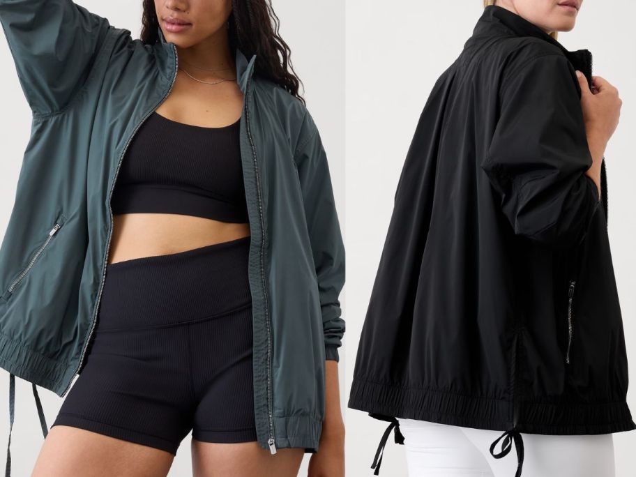 Two women wearing Athleta Rise Anoraks
