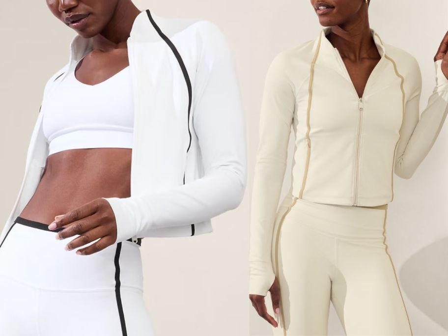 Two women wearing Athleta Salutation Crop Jackets
