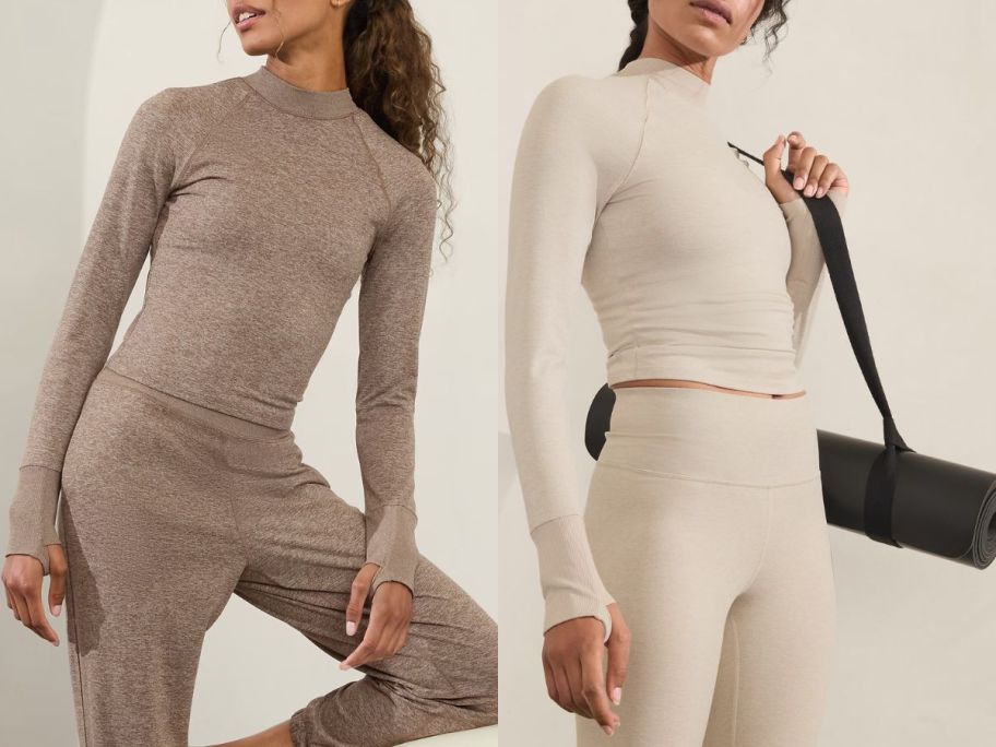 Stock images of two women wearing Athleta Soft Luxe Tops