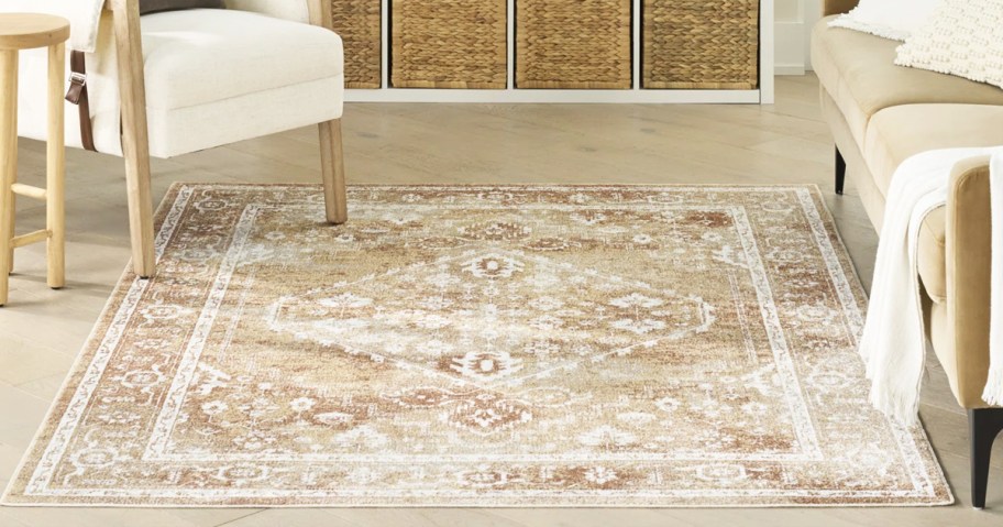 beige oriental rug in living room