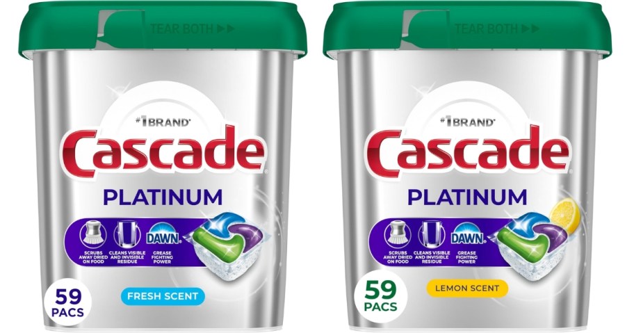 stock images of Cascade Platinum Dishwasher Pods in fresh scent and lemon