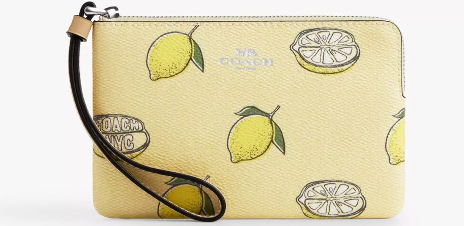 yellow lemon print wristlet