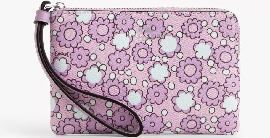 light purple floral print coach wristlet