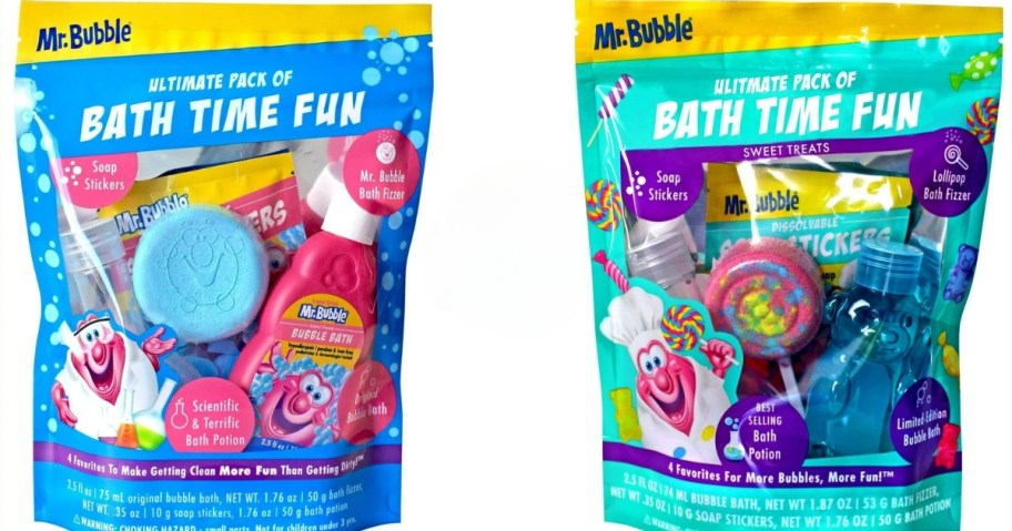 2 bags with Mr. Bubble Ultimate Pack of Bath Time Fun items