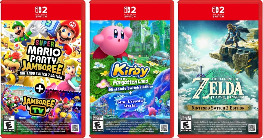 Mario Kart Jamboree, Kirby, and Legend of Zelda Nintendo Switch 2 game covers