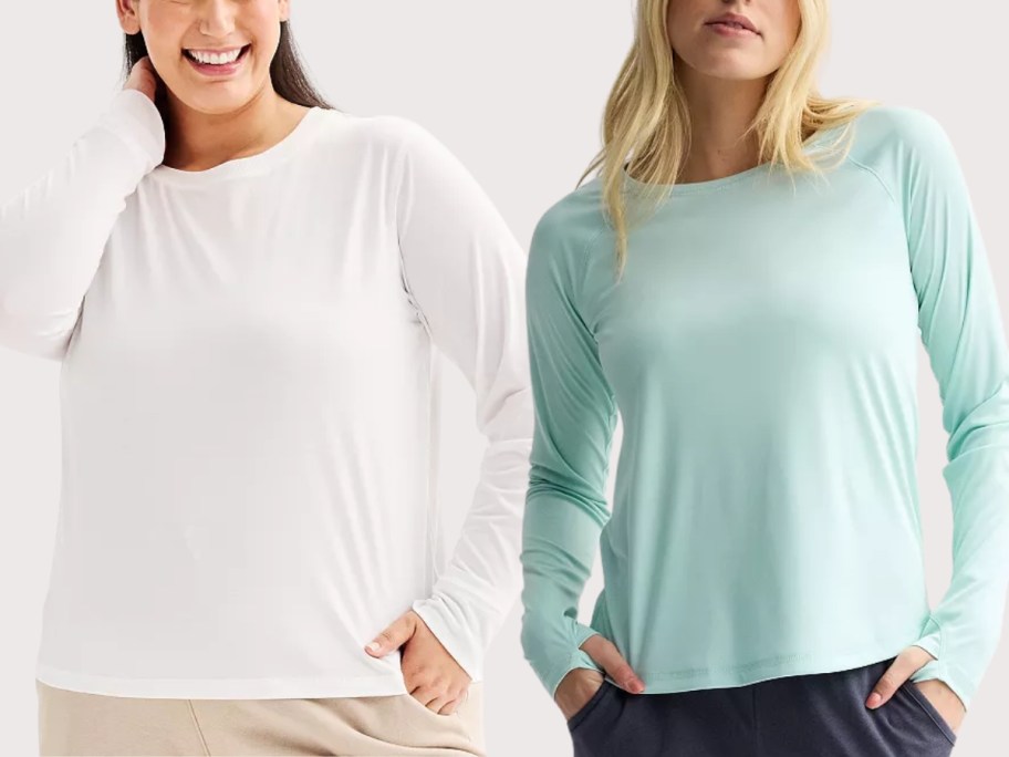 women wearing different color long sleeve tees