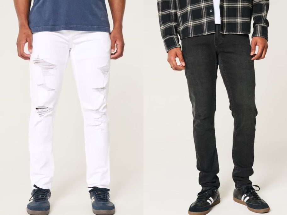Stock images of two men's lower bodies wearing Hollister jeans