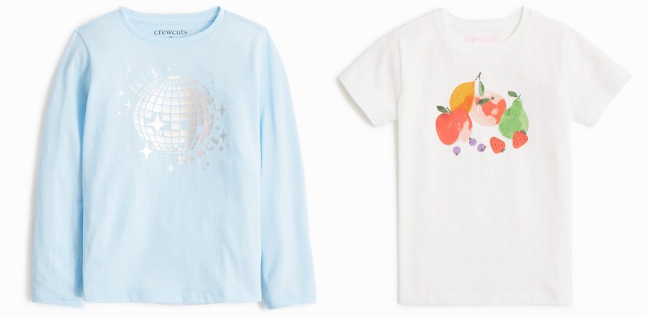 blue long sleeve tee and white graphic tee