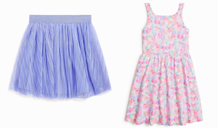 blue skirt and heart print dress