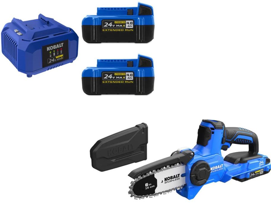 Stock images of Kobalt Battery Combo Set and Chainsaw