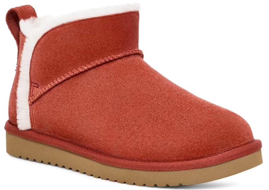 short slip on red fuzzy boot