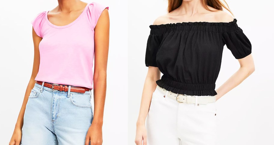two women in pink and black tops