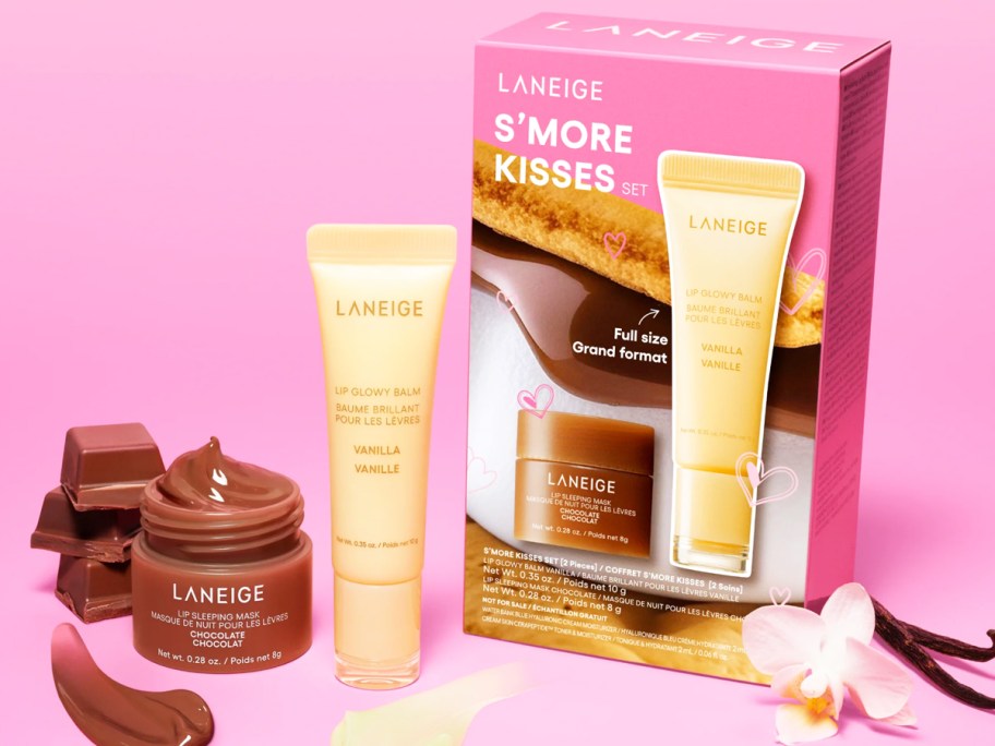 Laneige S'more Kisses Set with chocolate lip mask and vanilla lip balm