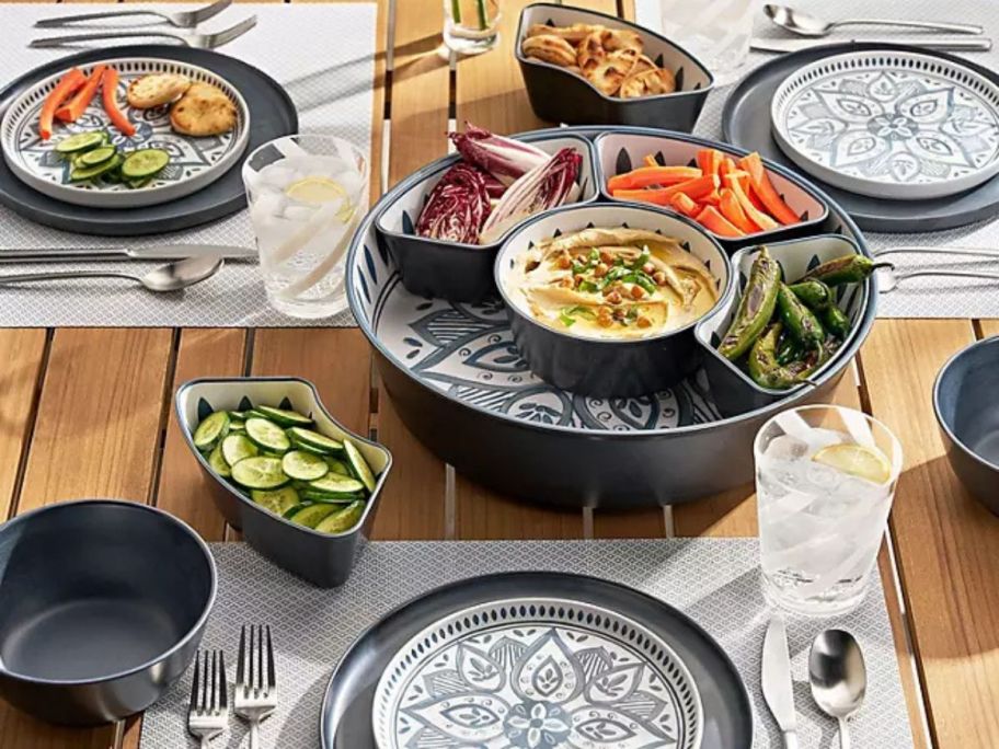 Member's Mark Melamine dinner and serveware on a picnic table